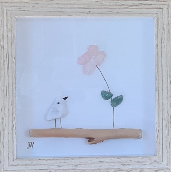 Vogel mit Blume rechts